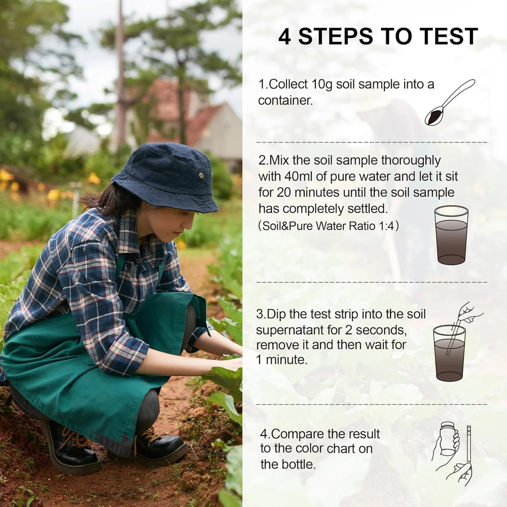 Soil pH Test Kit，125 Soil pH Test Strips- (3-9 Range) Quick & Accurate Soil Test