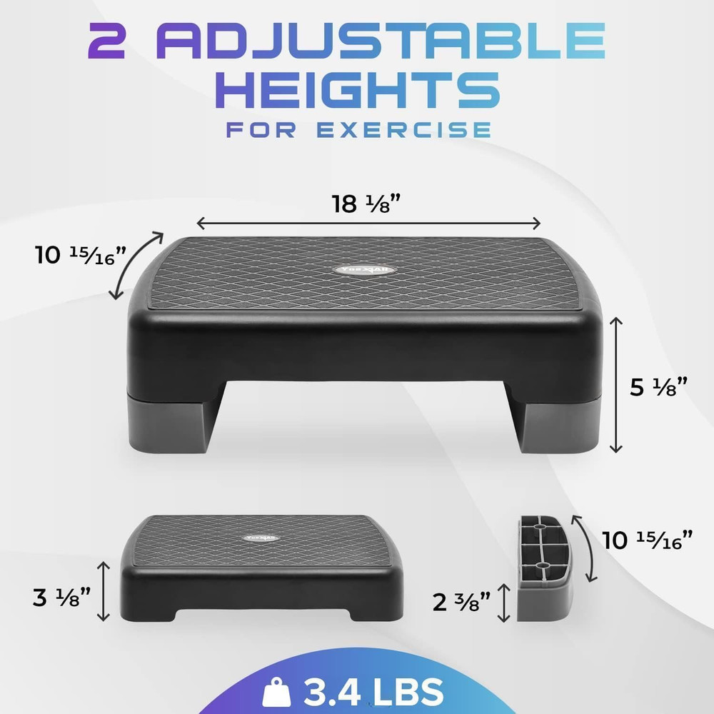 18.9" Aerobic Exercise Step Platform with 2 Risers, Adjustable Height Workout St