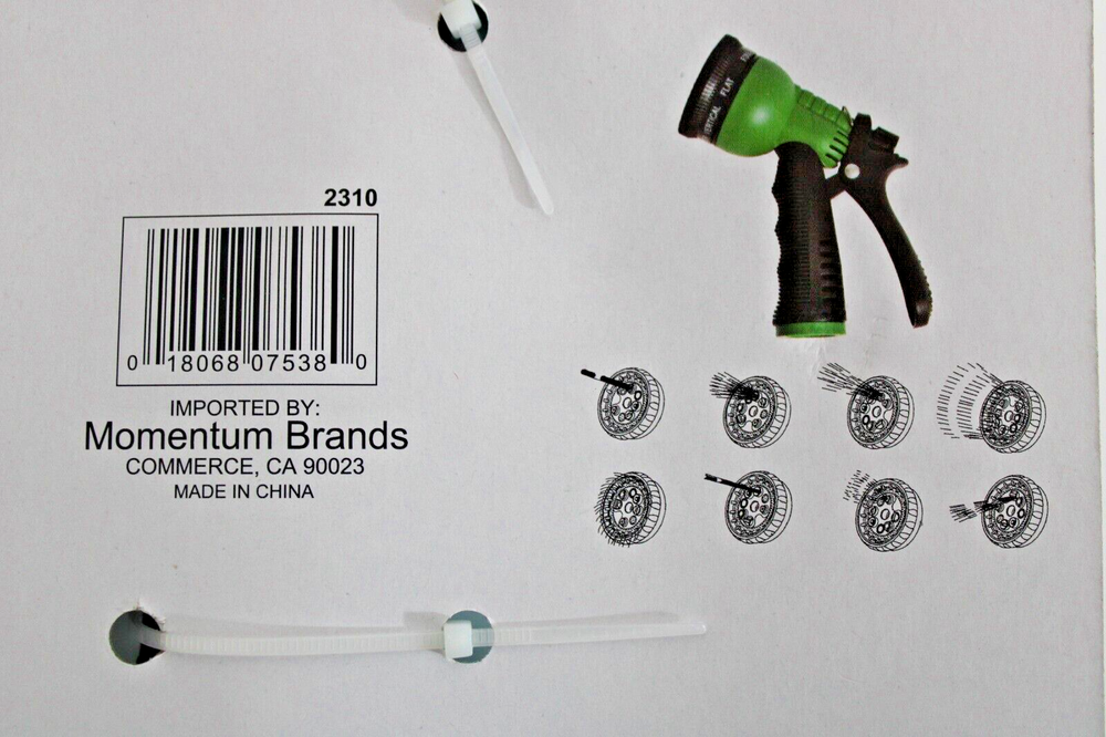 Water Hose Nozzle, 8 Function with Soft Grip Handle, Green