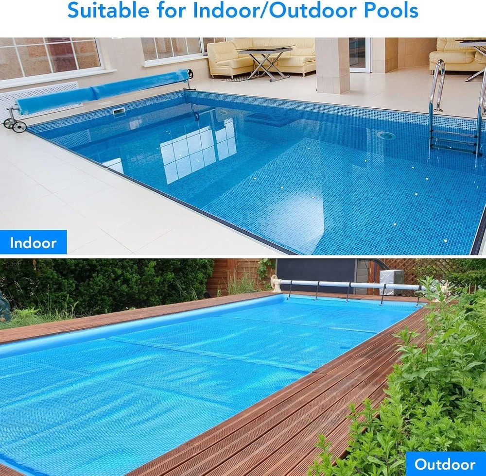 Pool Solar Cover 16x32ft Rectangular 300um Blue Waterproof Insulation Blanket...