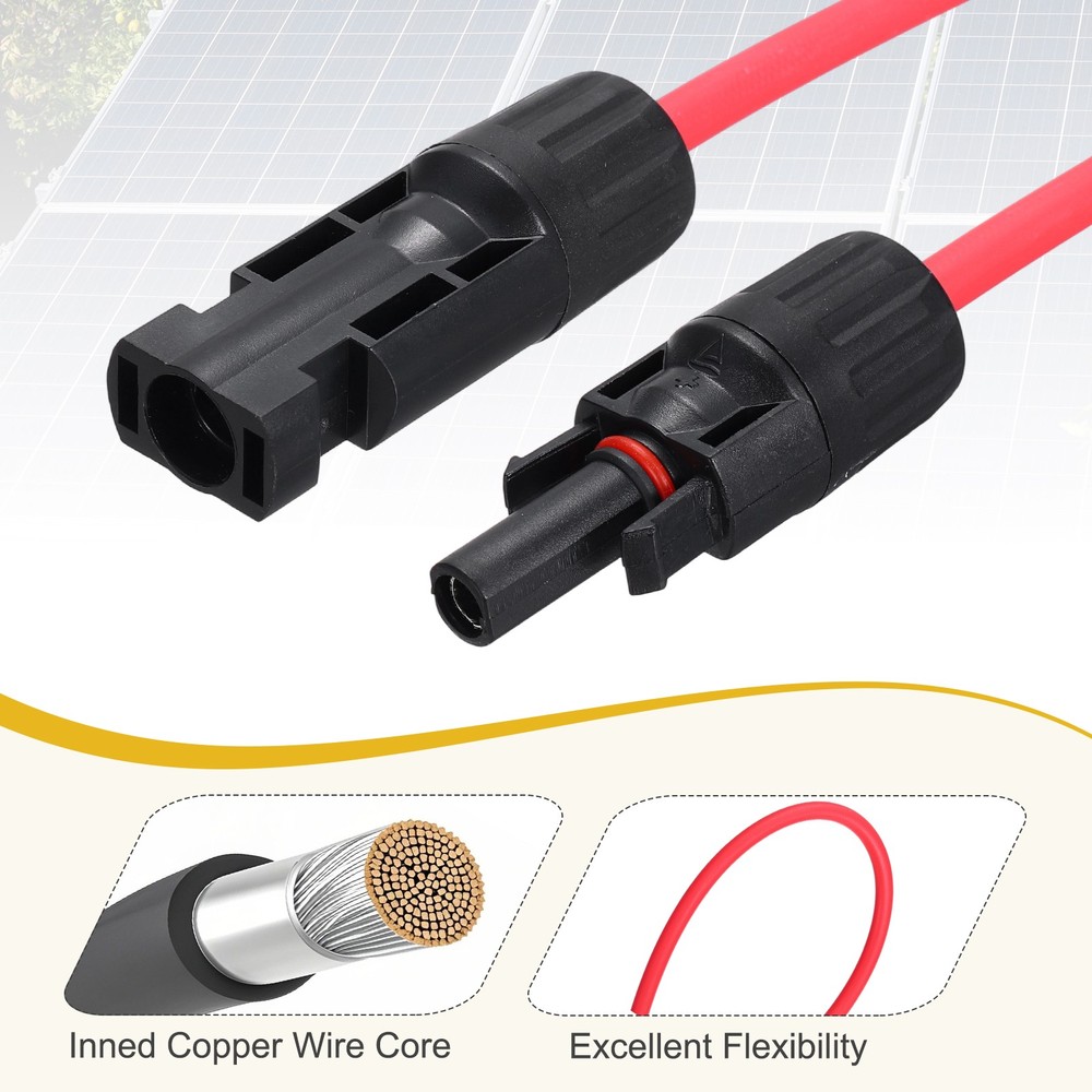 1 Pair Flat Solar Panel Connector Cable, 12AWG 1500V, Black&Red 0.95ft