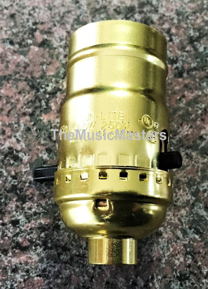 Brass Plated Push-Thru Switch LAMP SOCKET Standard E26/27 Light Bulb Holder Base