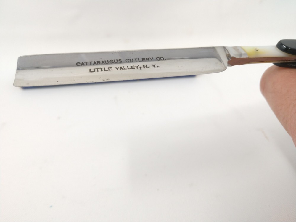 BARELY USED! Cattaraugus STRIAGHTEDGE Razor c.1900 MOP 9.25" Antique SHARP!