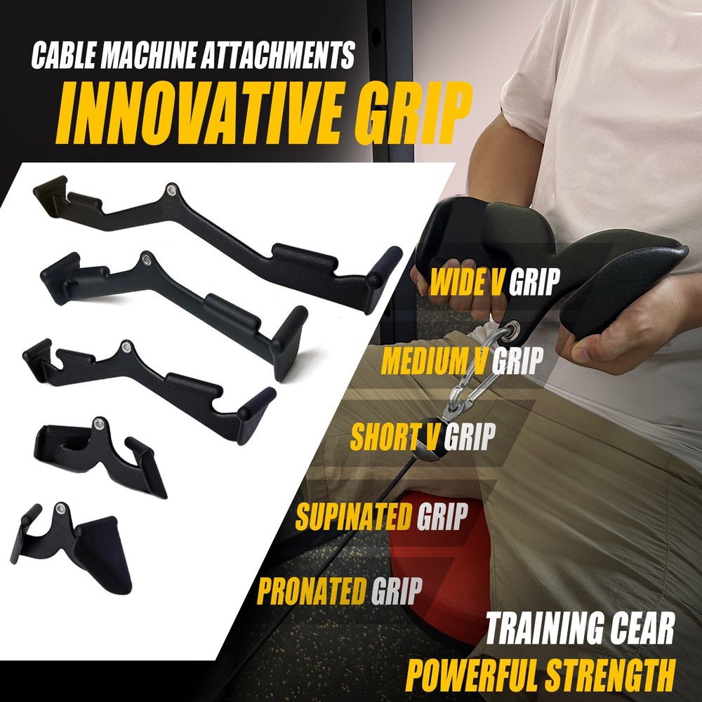 5PC Lat Pull Down Bar T bar Row Attachment V Bar Tricep Lat Pulldown Attachments