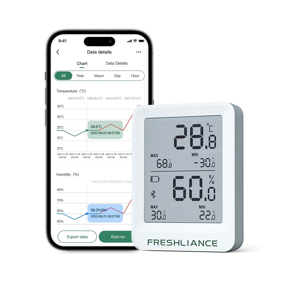 Bluetooth Temperature Humidity Data Logger Recorder, Refrigerator Freezer The...