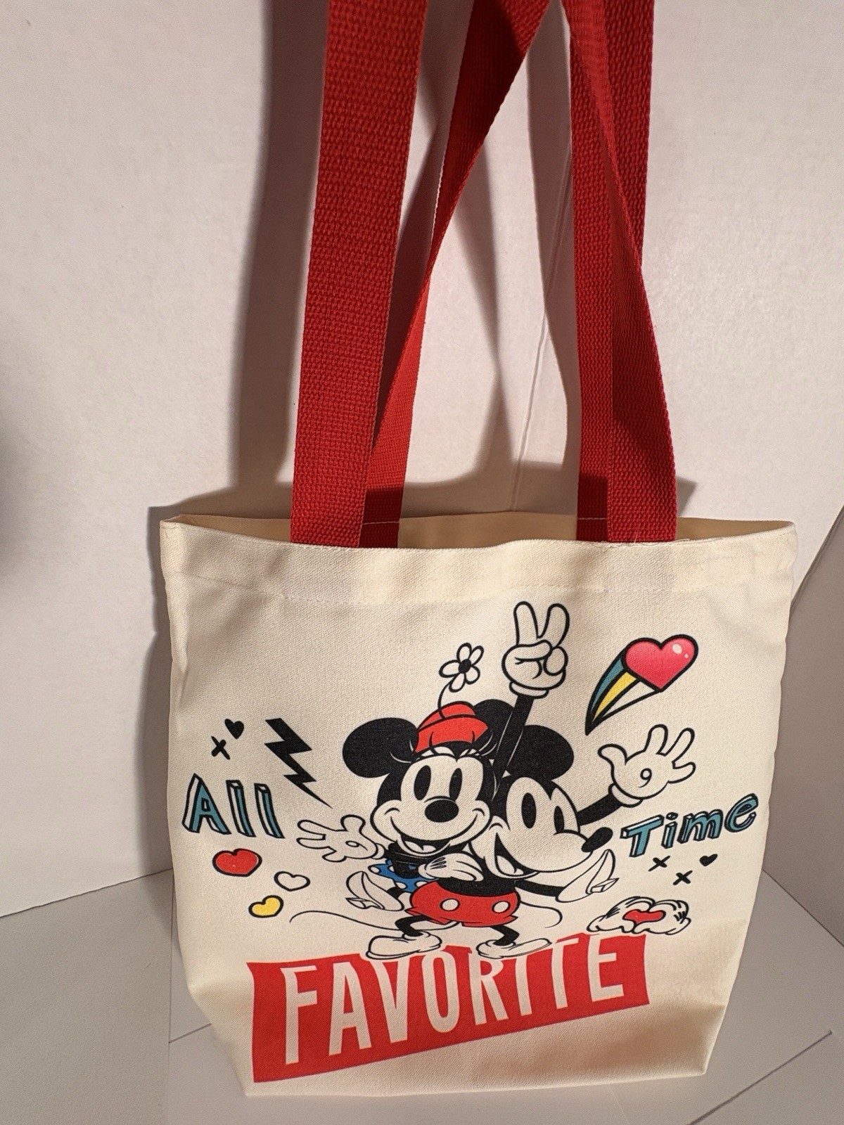 Disney Mickey Mouse Minnie Mouse Medium Tote Bag Cream Red Black Multicolor