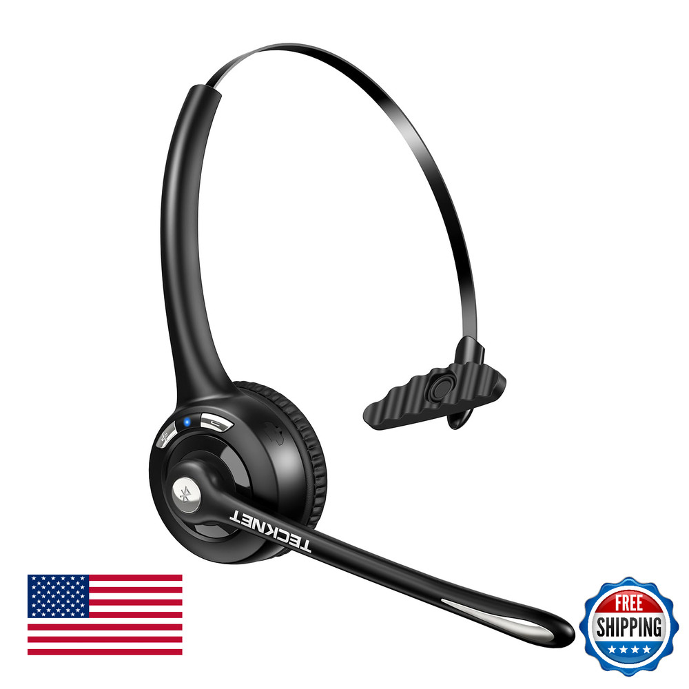 TECKNET Bluetooth Wireless Headset w/ Noise Cancelling Mic for Trucker Office PC