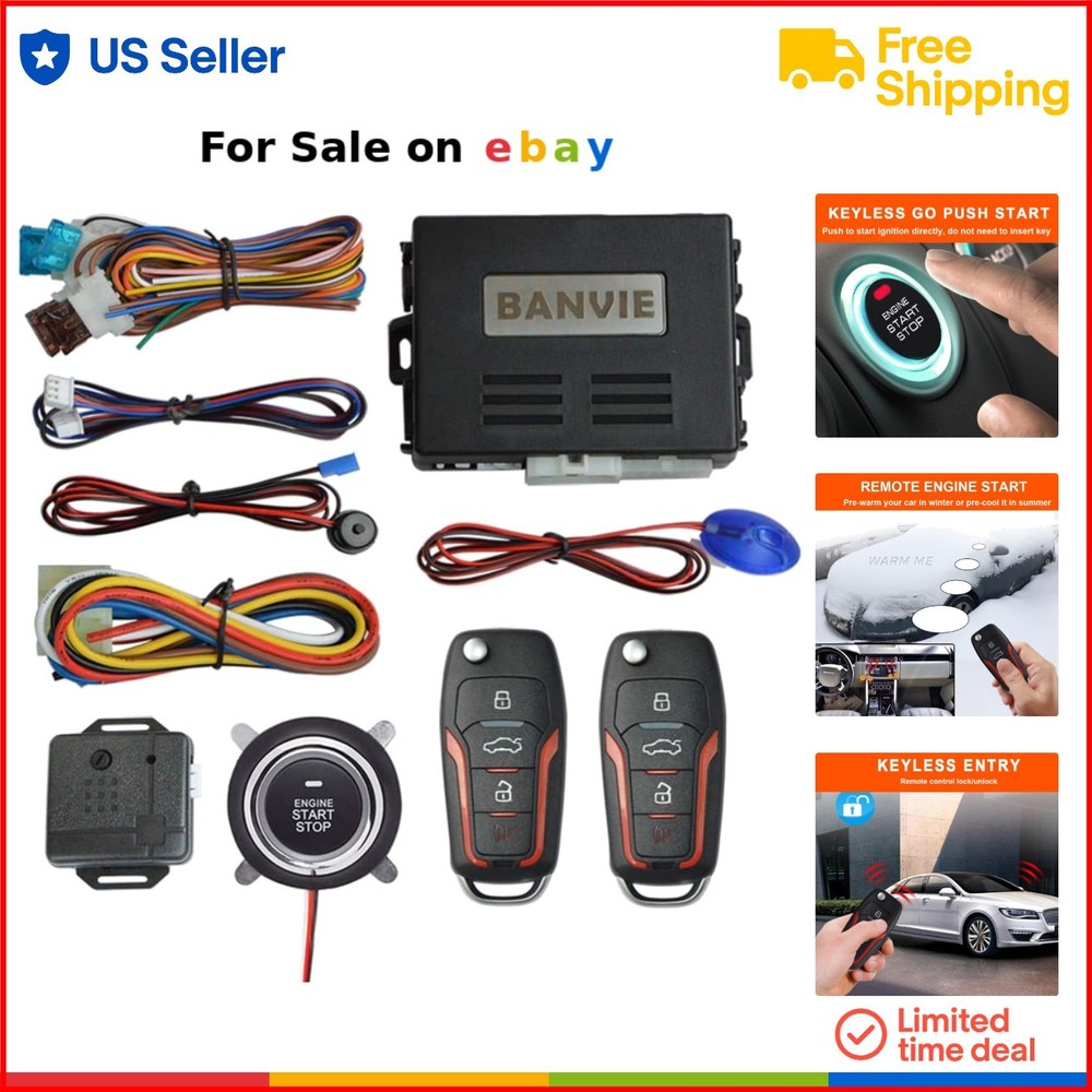 Car Security Alarm System Keyless Entry Remote Start Push Button Auto-Lock