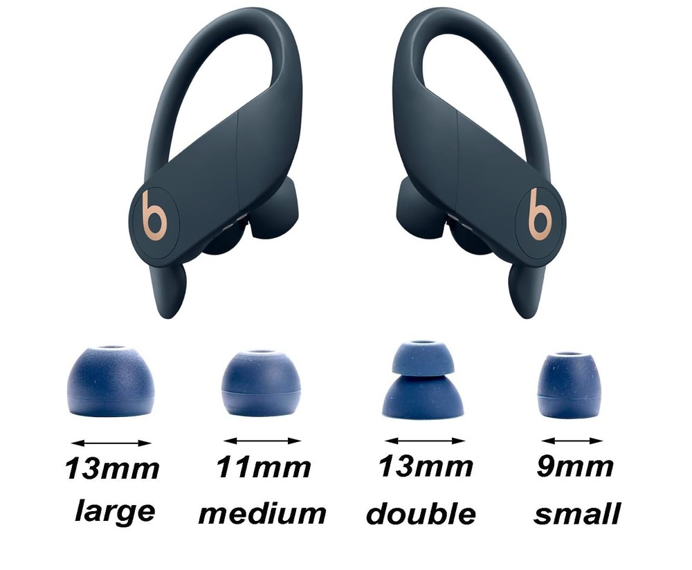 Replacement Earbud Tips for Small, Medium, Large and Double Flange, Navy Blue