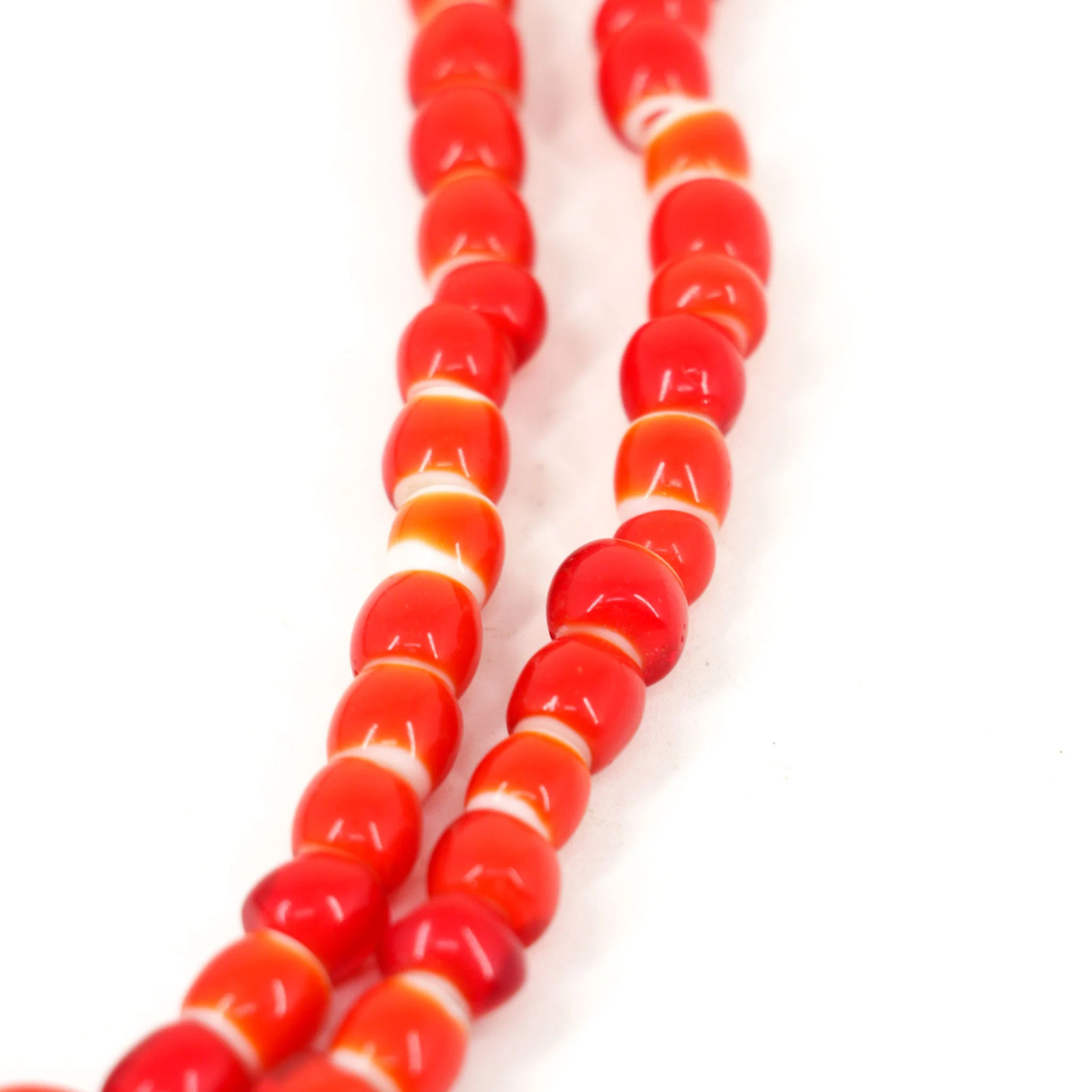 Red White Heart Venetian Trade Beads 30 Inch 6-8mm