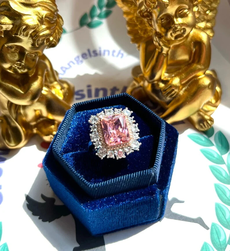 4.90Ct Natural Pink Sapphire Diamond Engagement Ring 14K Solid White Gold Size 6