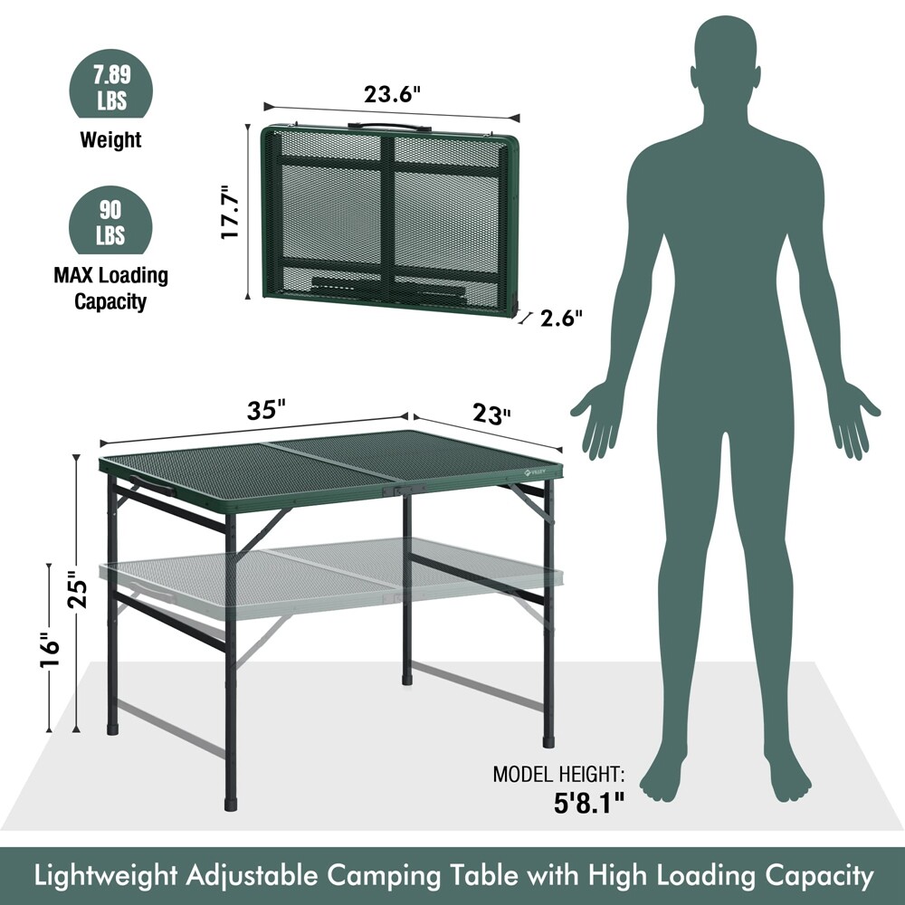 VILLEY 3-ft Portable Camping Table Grill Folding Table Lightweight Camping Table