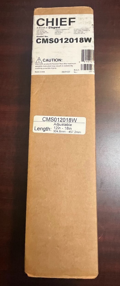 Chief CMS012018W 12-18" Adjustable Extension Column White Projector Mount Pole