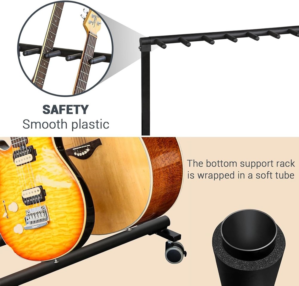 7 Guitar Stand Rack With Wheels Folding Design Multi Guitar Rack Rolling Stand
