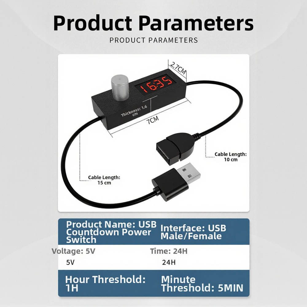 Digital USB Countdown Timer 24 Hour Adjustable with Low Voltage Safe Design
