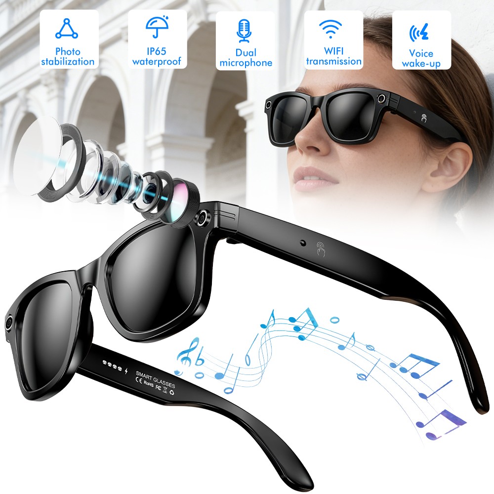 AI Smart Glasses with HD Camera Voice Translation BT Video Recording Sunglasses