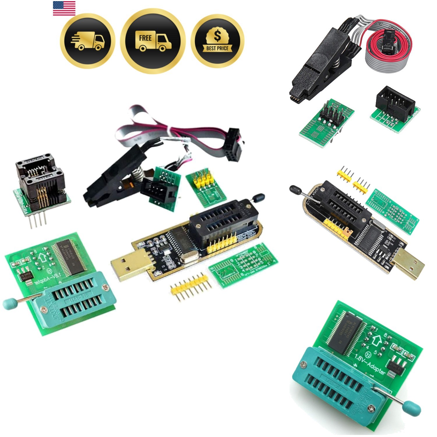 EEPROM BIOS USB Programmer CH341A + SOIC8 Clip + 1.8V Adapter + SOIC8 Adapter...