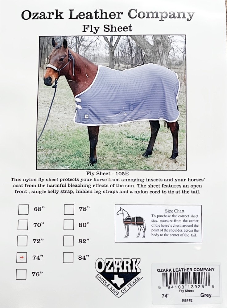 OZARK LEATHER NYLON FLY SHEET SIZE 74” GREY