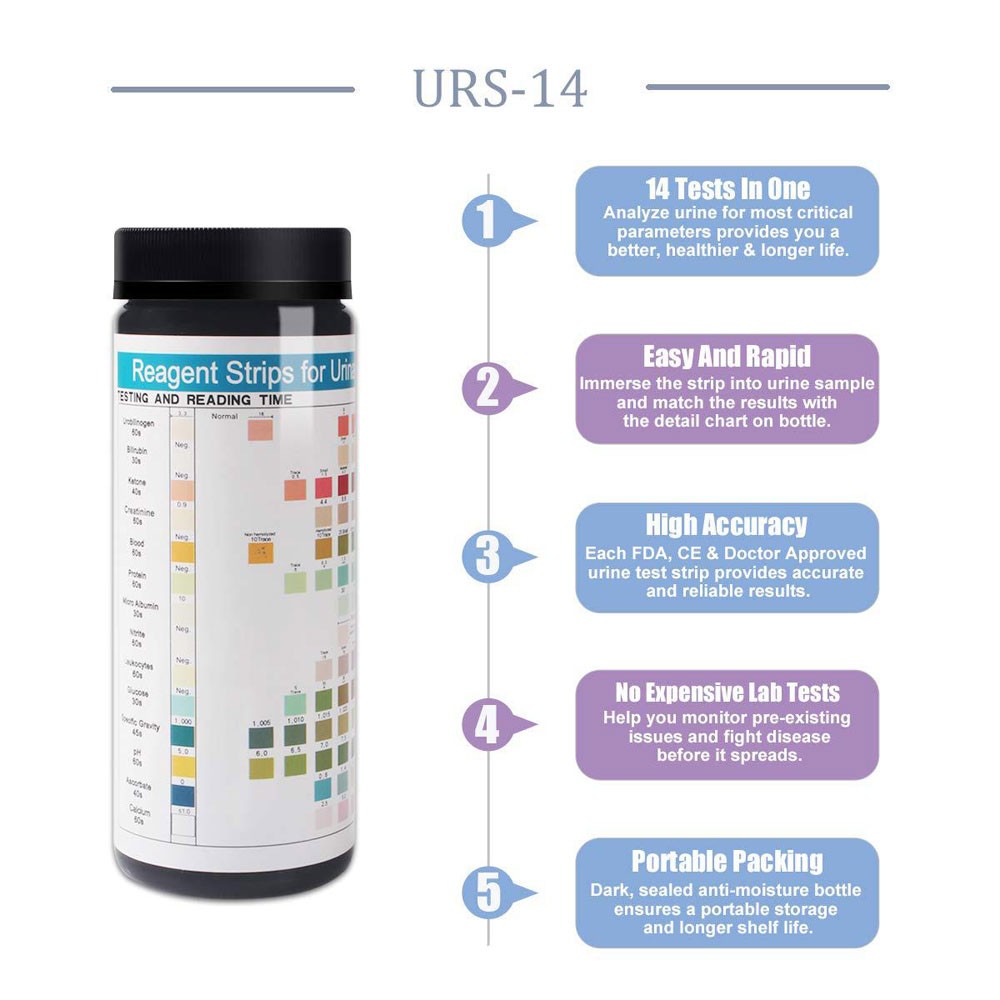 Convenient 100 Strips/Box Accurate Urinalysis 14Parameter Urine PH Test Strips