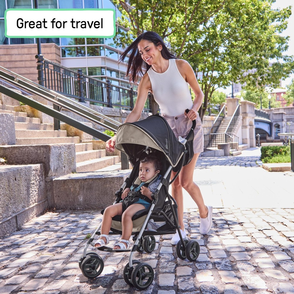 Stroller with Compact Fold Canopy Slate Grey Lightweight Ingenuity Mini Recline