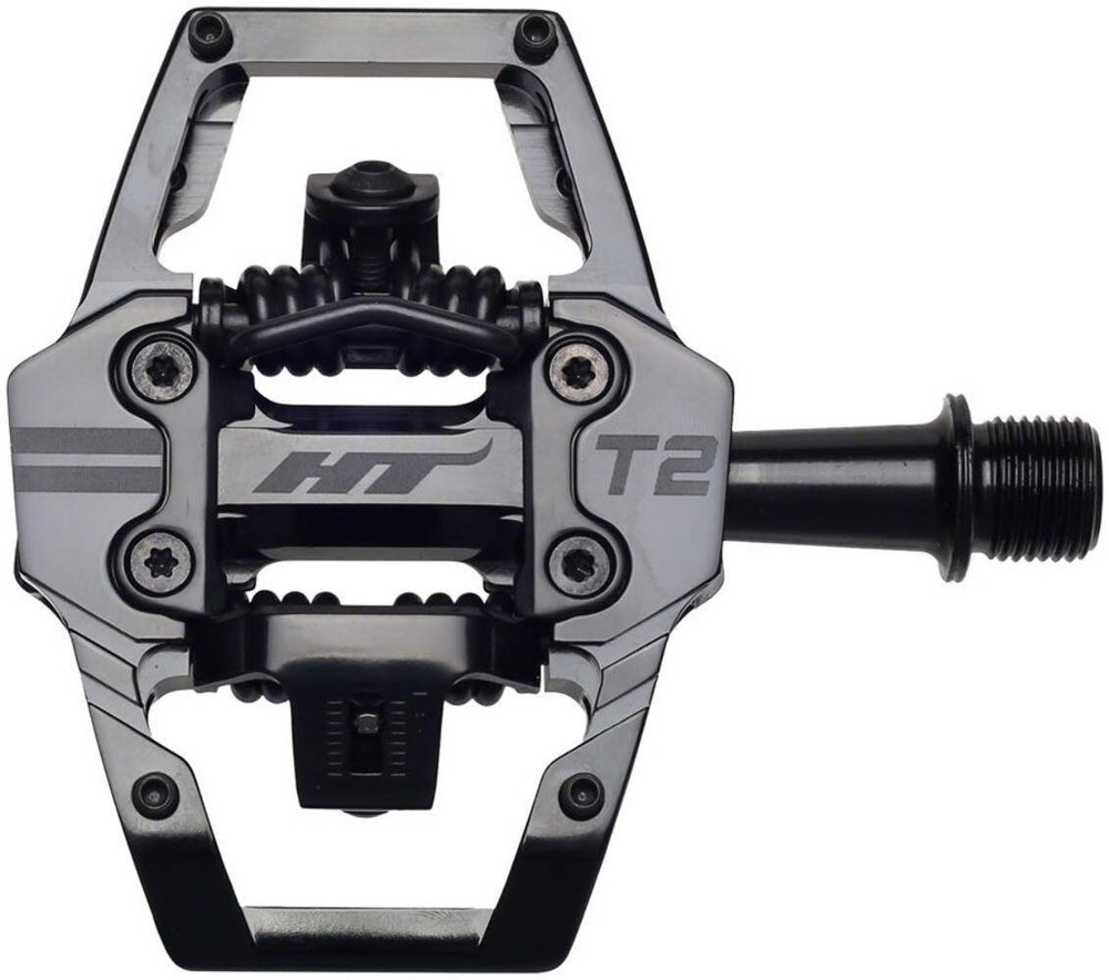 HT Components T2 Pedals - Dual Sided Clipless Platform Aluminum 9/16" Stealth BL