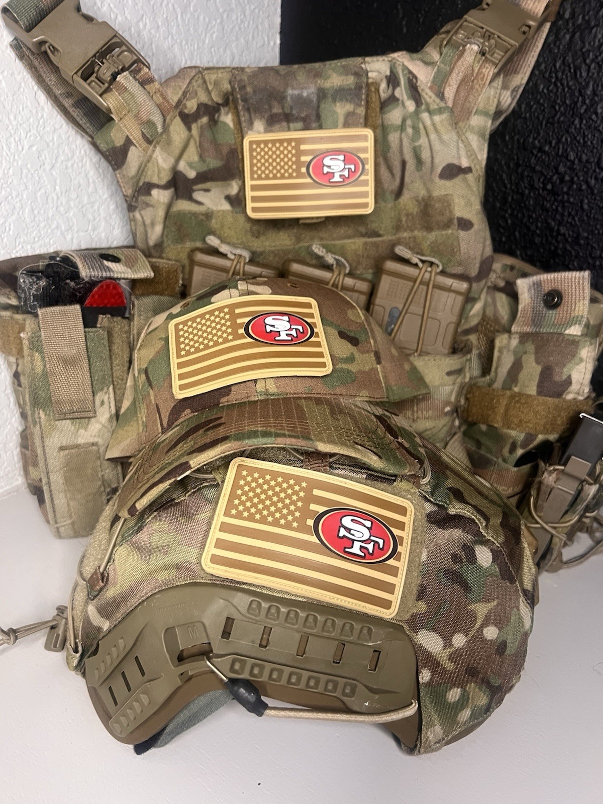 Military Combat American Flag San Francisco 49ers football PVC Patch W Vlcro