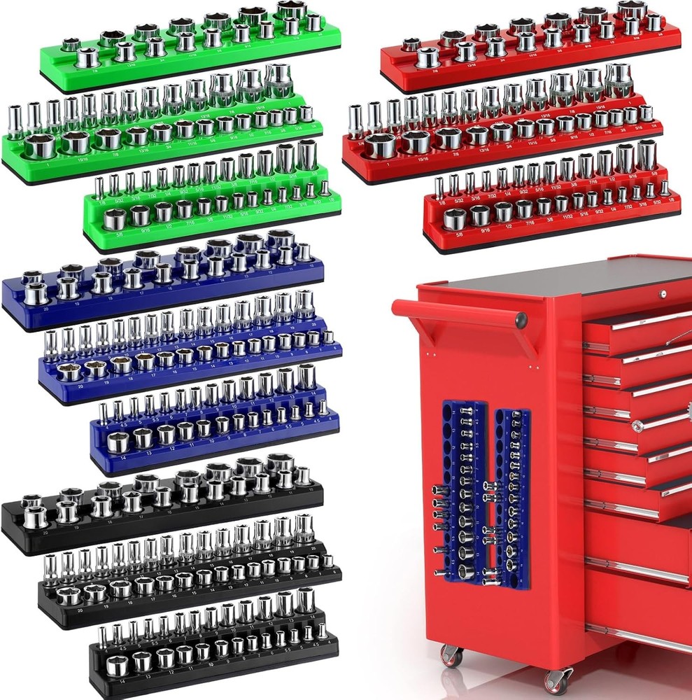 Magnetic Socket Organizer 12pc SAE Metric Set