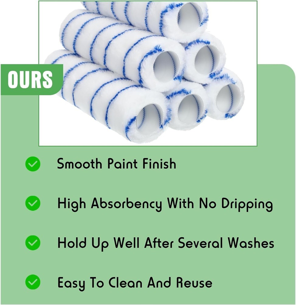 48 Pcs 9" x 1/2" Nap Microfiber Paint Roller Covers - Bulk Refills for Walls