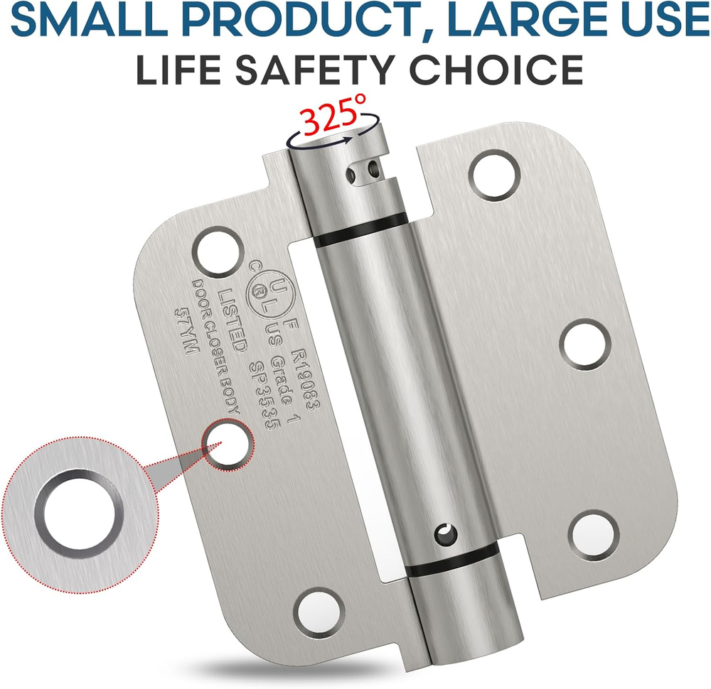 Self Closing Door Hinge, Auto Closing Spring Hinge with Adjustable Tension, 3.5