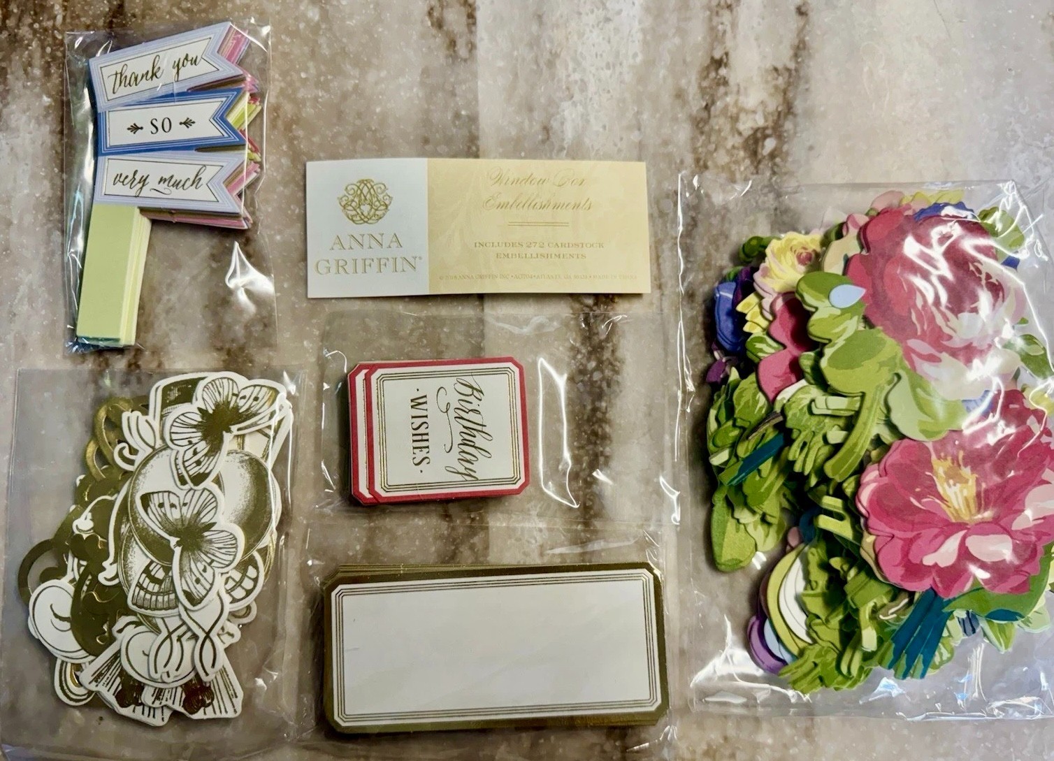 Anna Griffin *WINDOW BOX EMBELLISHMENTS* Set of 272 Cardstock Die Cuts COMPLETE