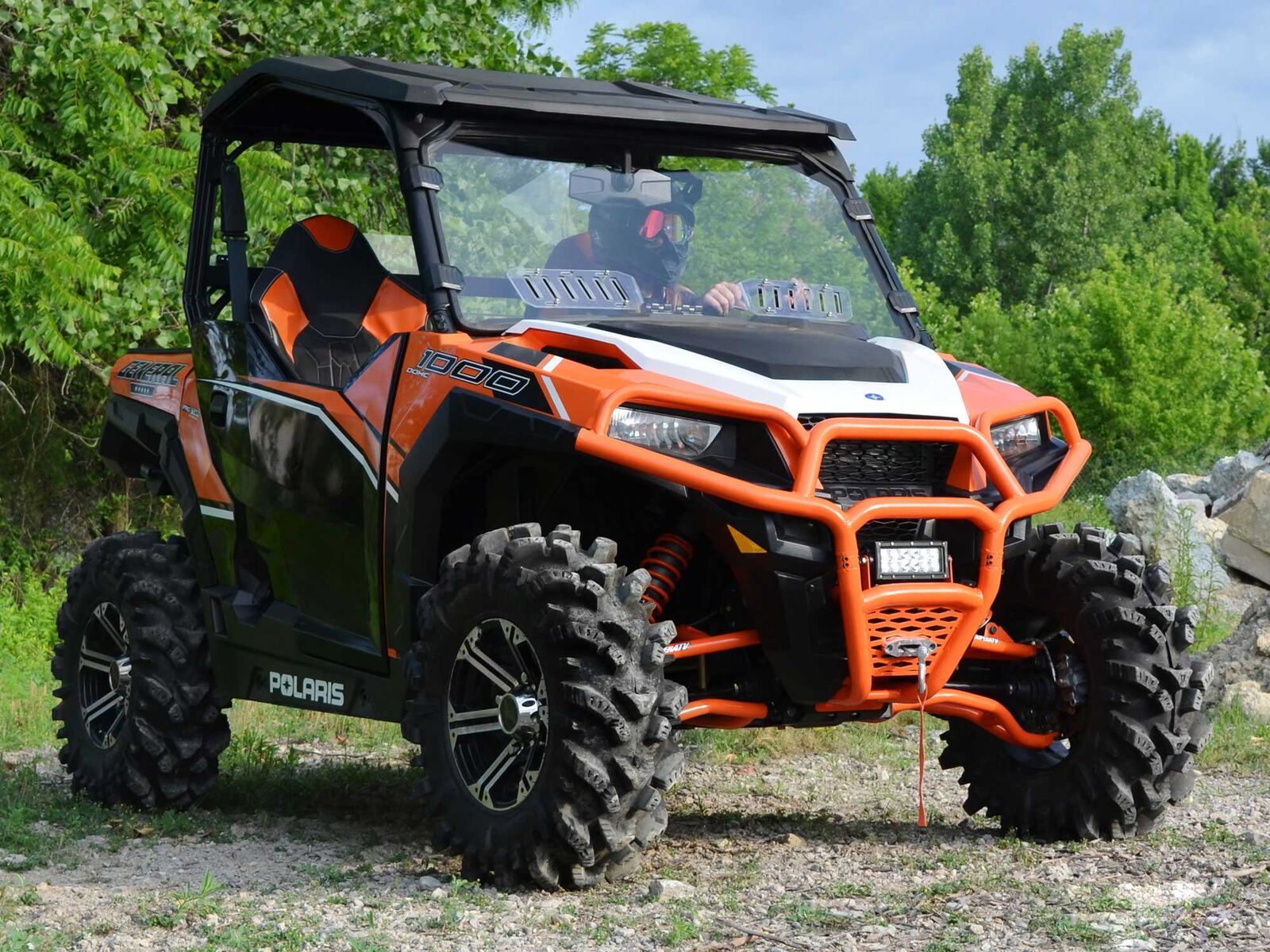 SuperATV Heavy Duty Orange Front Bumper for Polaris General/See Fitment