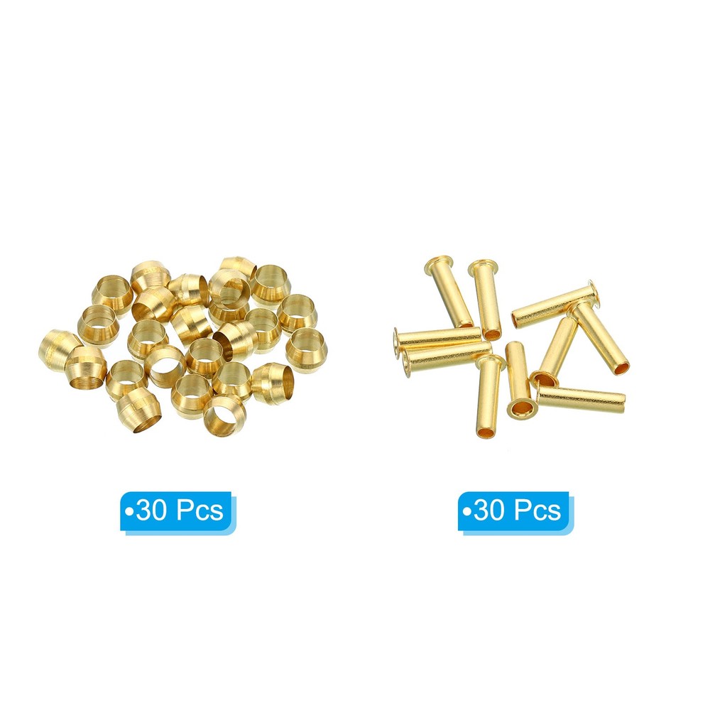 60 Pcs 4mm Tube OD Brass Compression Sleeves Ferrules Fitting Insert Support