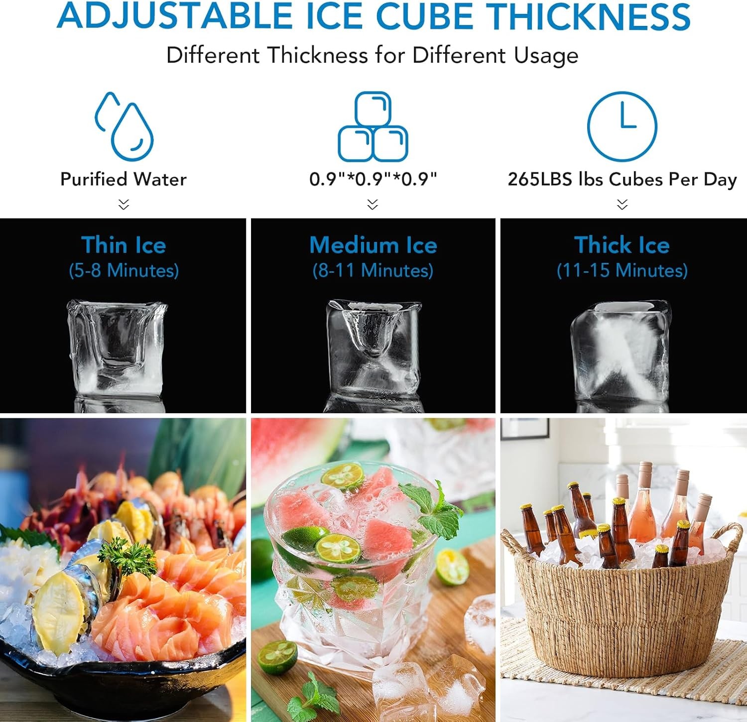 Commercial Ice Maker Machine 265lbs/24H Built-in Ice Maker 55lbs Storage 450W