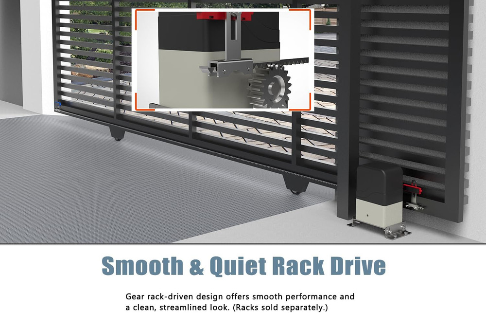 Automatic Sliding Gate Opener 900Lbs with 2 Remote Controls, Rack Driven Electri