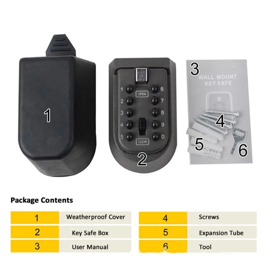 Key Safe Storage Box 10-Digit Combination Lock Weatherproof Wall Mount