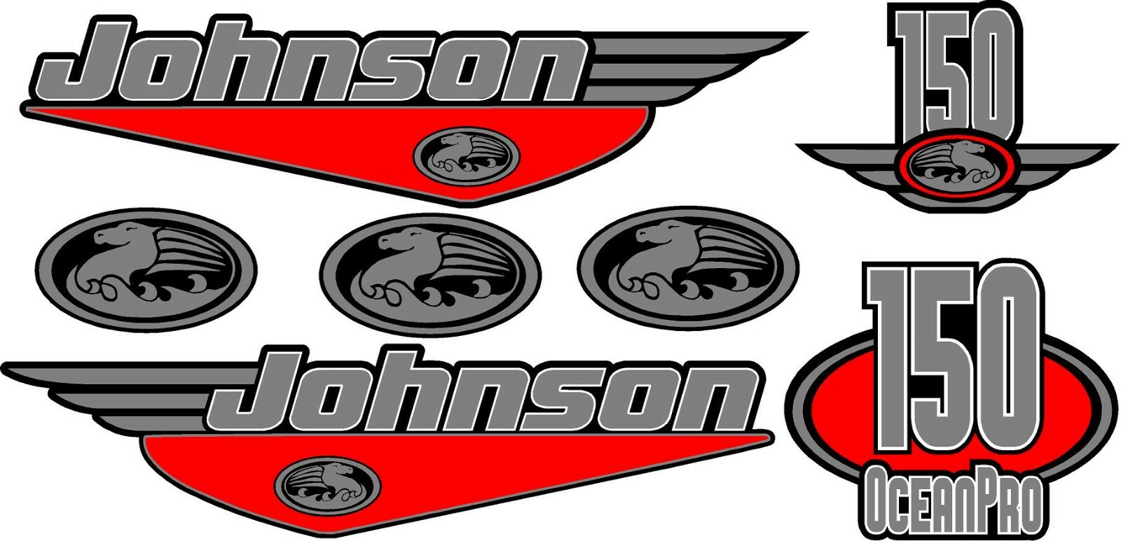 Johnson 150HP Oceanpro Outboard Boat Motor Decal Kit Cowling Engine