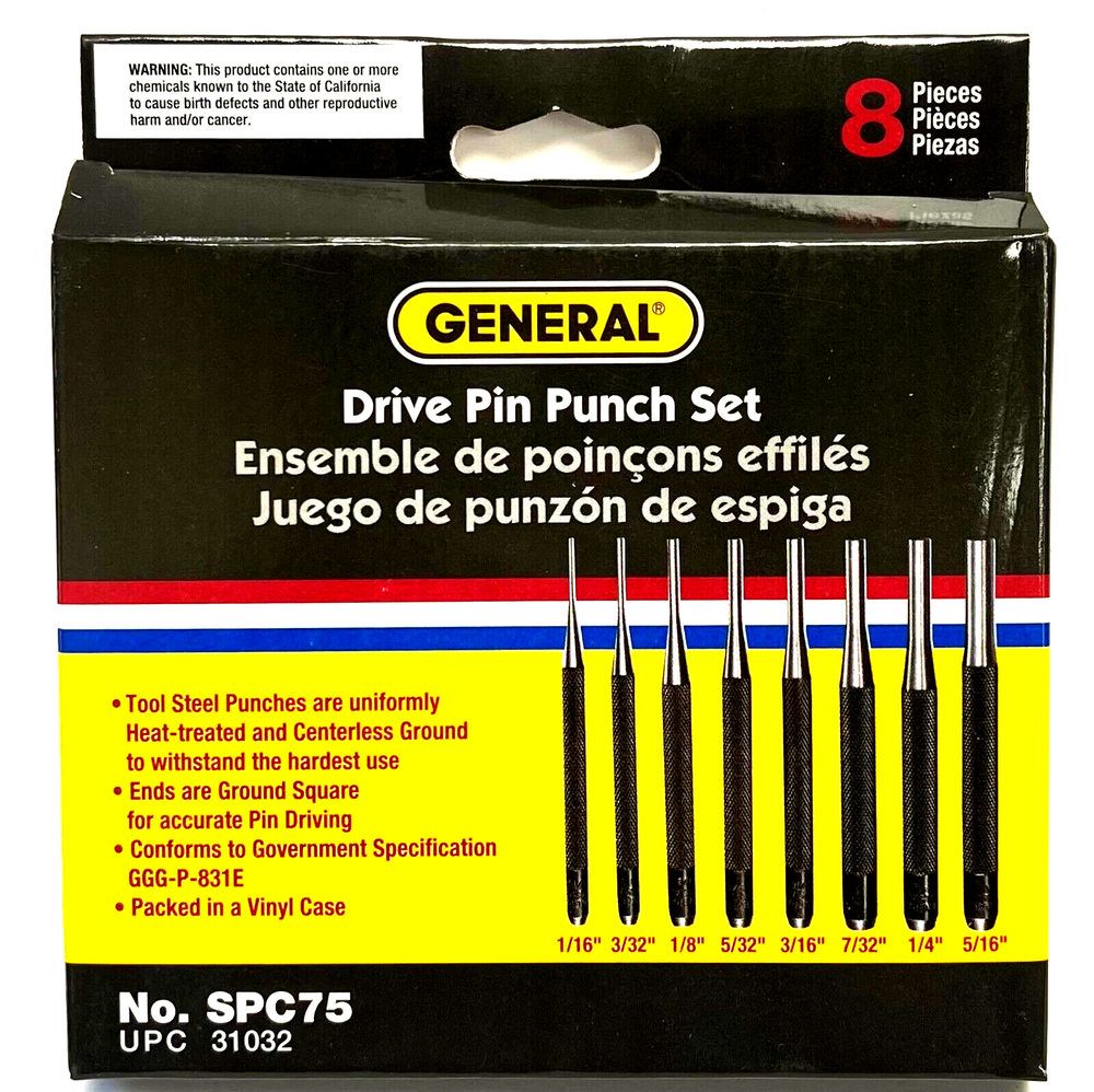 DRIVE PIN PUNCHES 8 PC SET - GENERAL TOOLS #SPC75