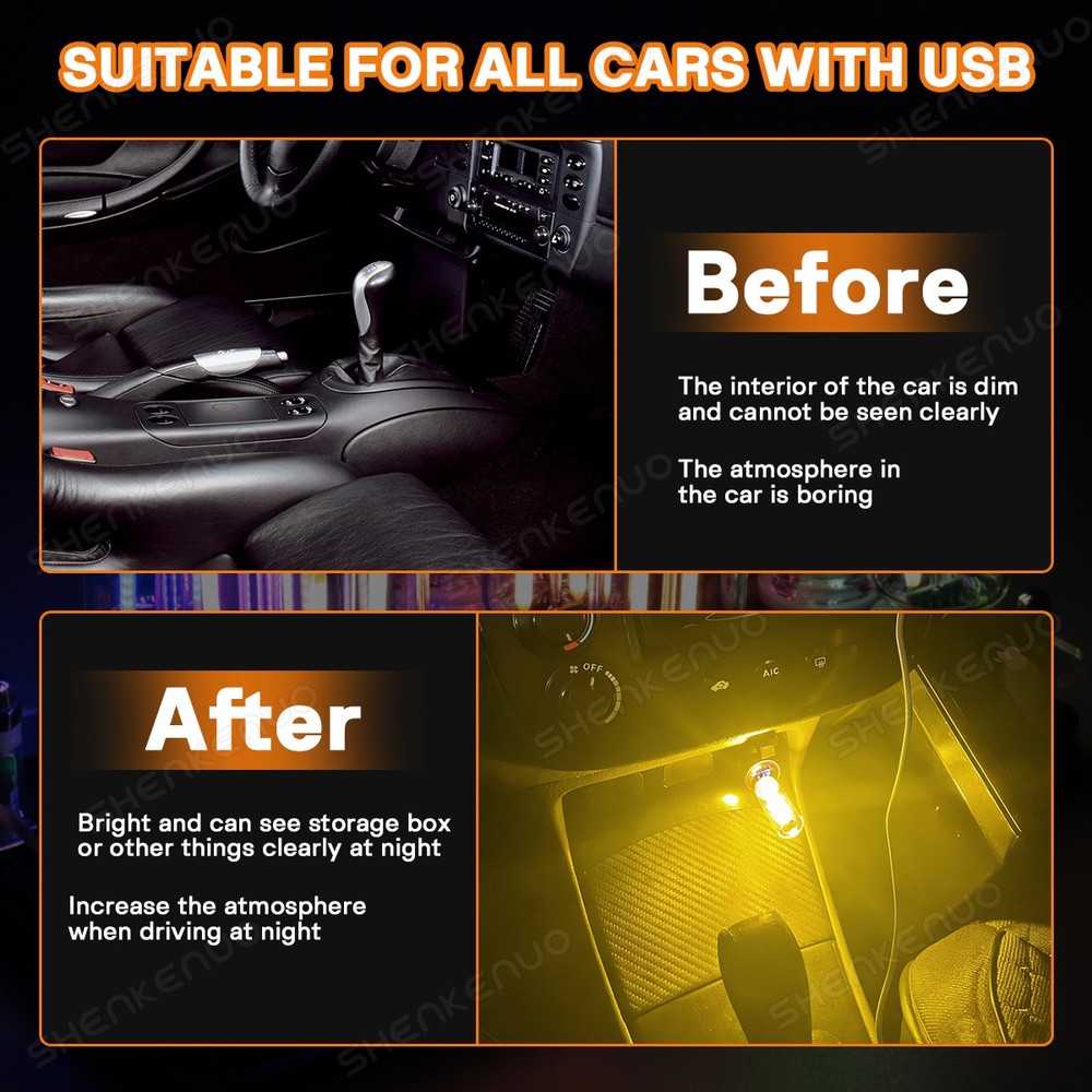 2Pc Portable USB Night Light Bulb Touch Dimmable Car Interior Ambient Warm White