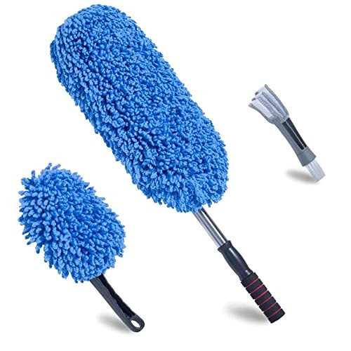 (3 Pack) Microfiber Car Duster Exterior Scratch Free, Extendable Medium Blue