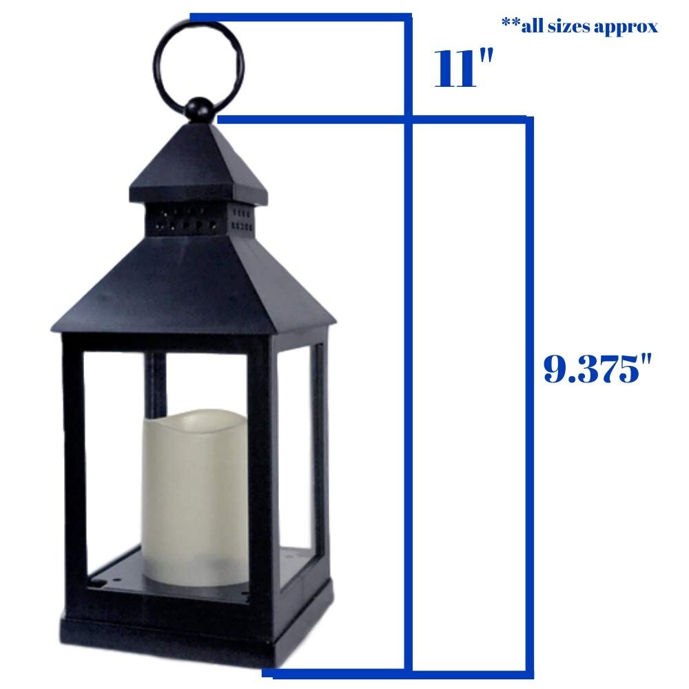 Black Decorative Lantern S/12 - 4 Hour Timer, Remote Control - 9 3/8"H #9634-12