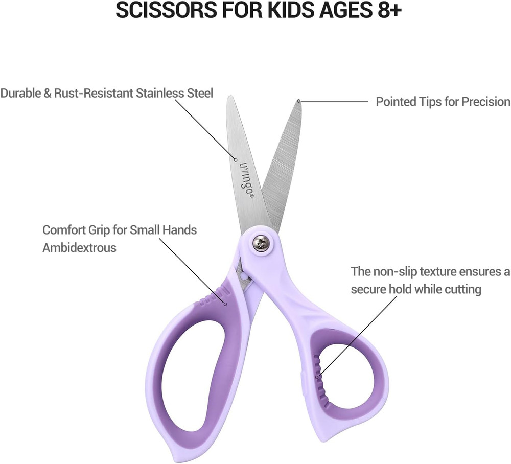6” Kids Scissors for School - Pointed Tip Student Scissors for Children Comfo...