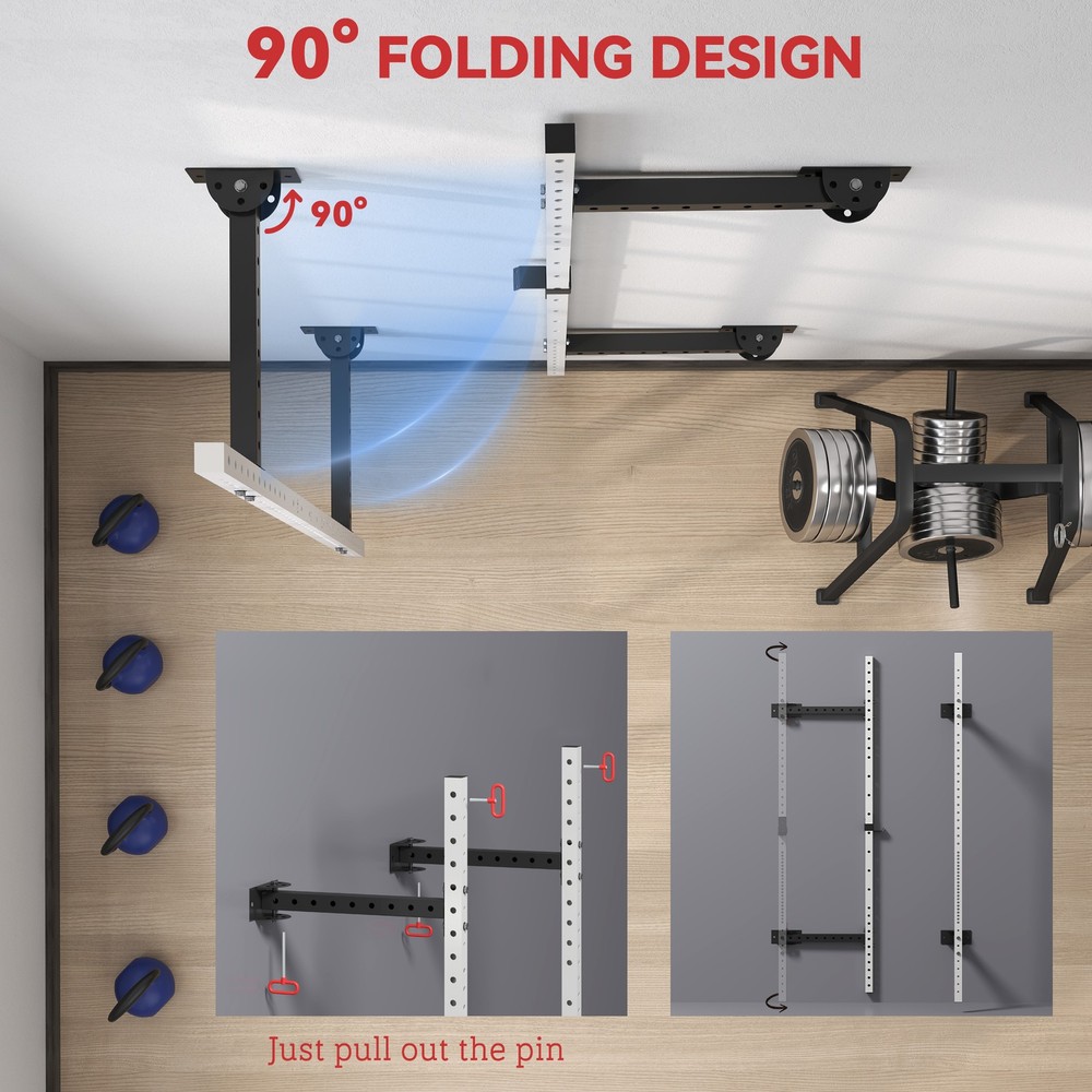 Folding Squat Rack with Pull Up Bar, 1000 Pounds Capacity, White