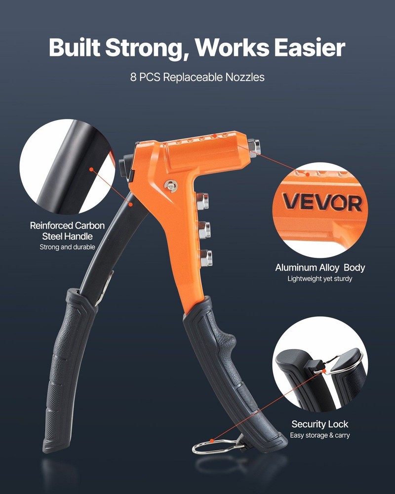 9-Inch Durable Rivet Nut Installer with 8 Mandrels, 80 Nuts, Step Drill, Case