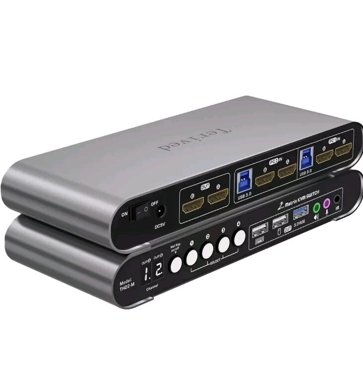 2 Computers 2 HDMI Monitors Matrix Automatic KVM Switch 4K@60Hz Hotkey Switching