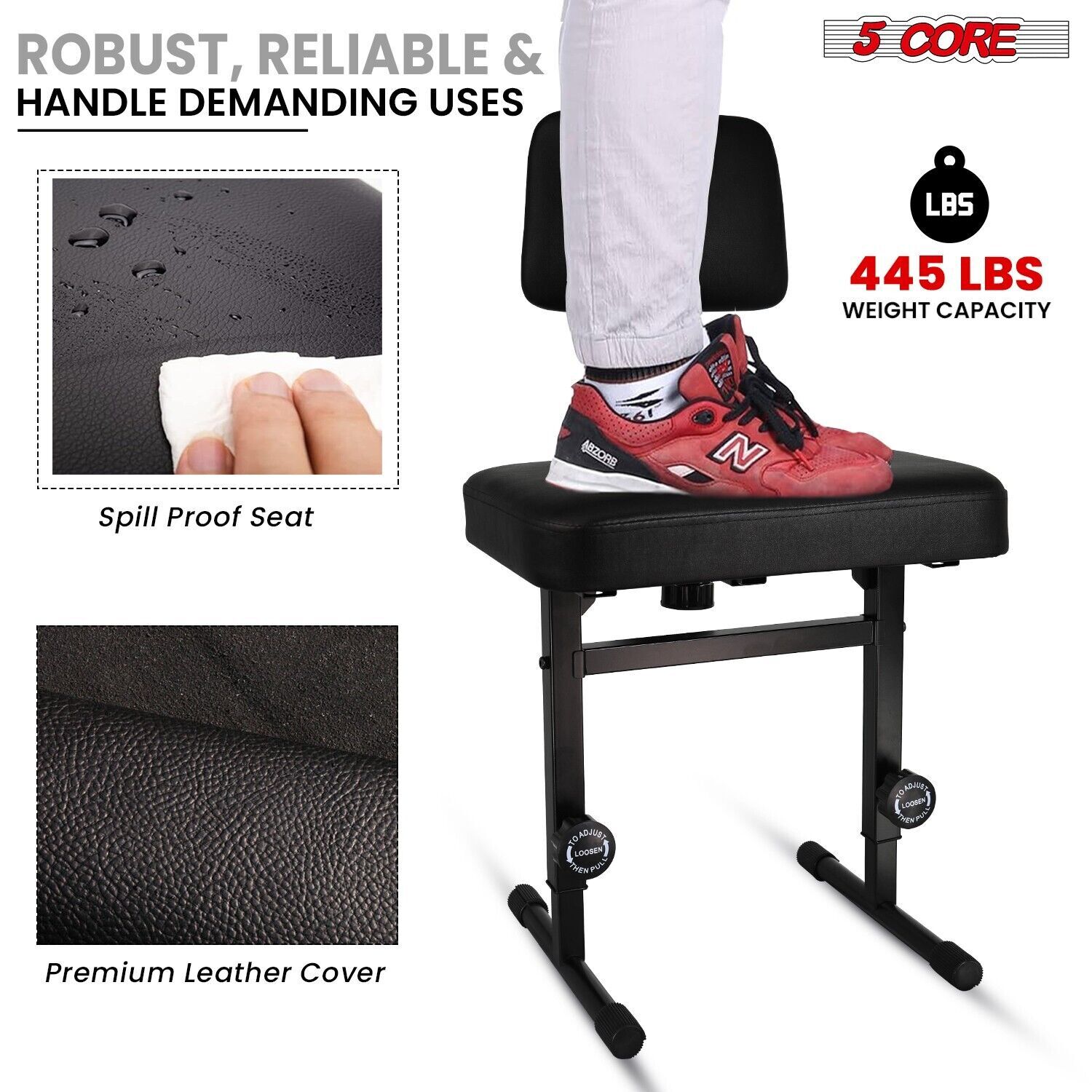5 CORE Piano Bench Height Adjustable Keyboard Stool Stool Heavy Duty Thick Padde