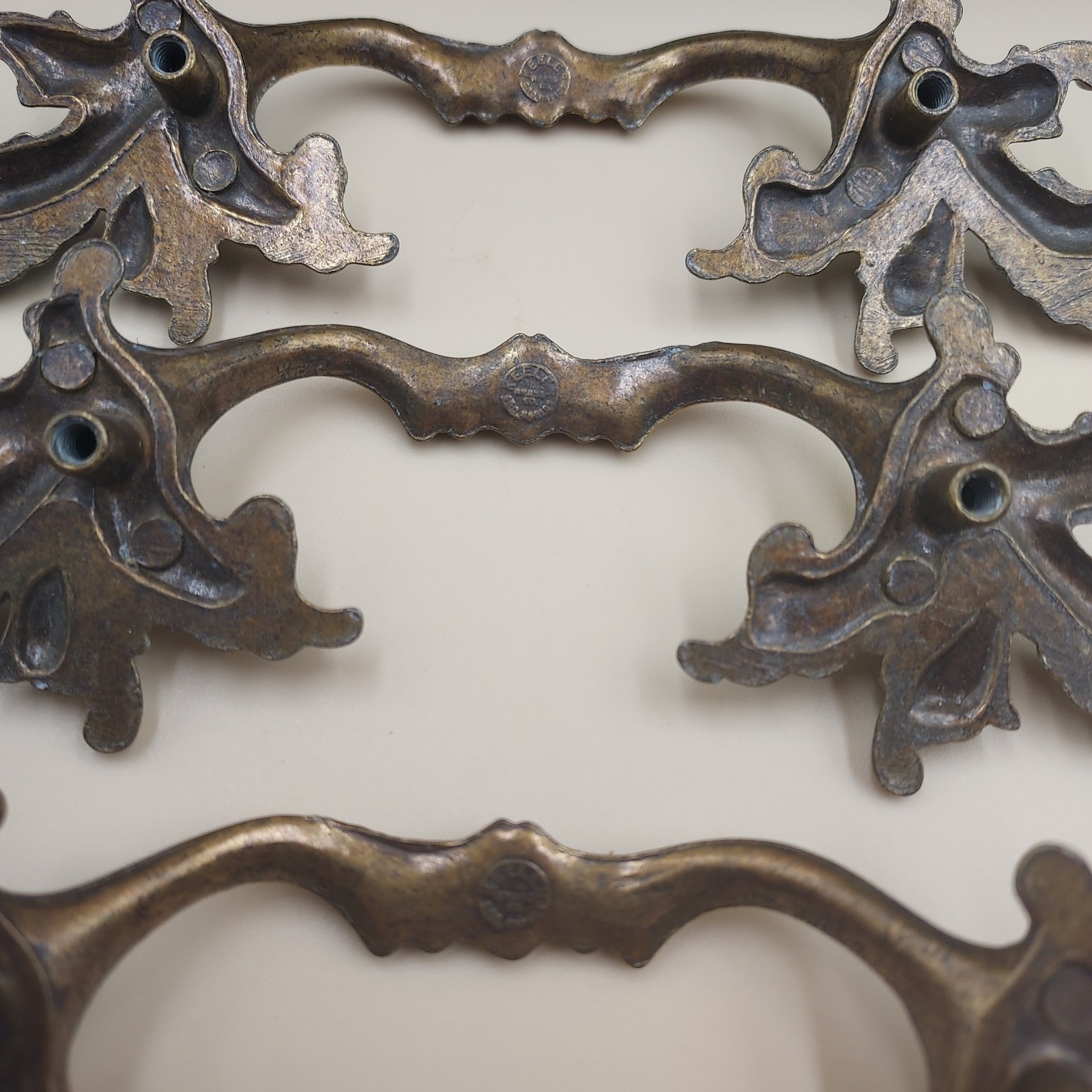 Set of 6 Vintage KEELER Brass French Provincial Drawer Pulls 3.5" Center Holes