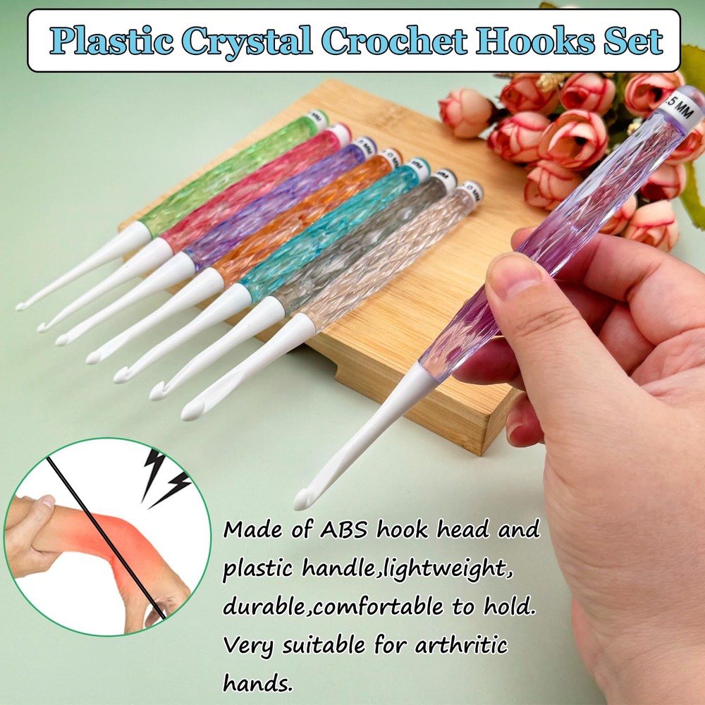 Inline Crochet Hooks Set,8PCS Plastic Crochet Hooks Long Crochet Hook Set wit...