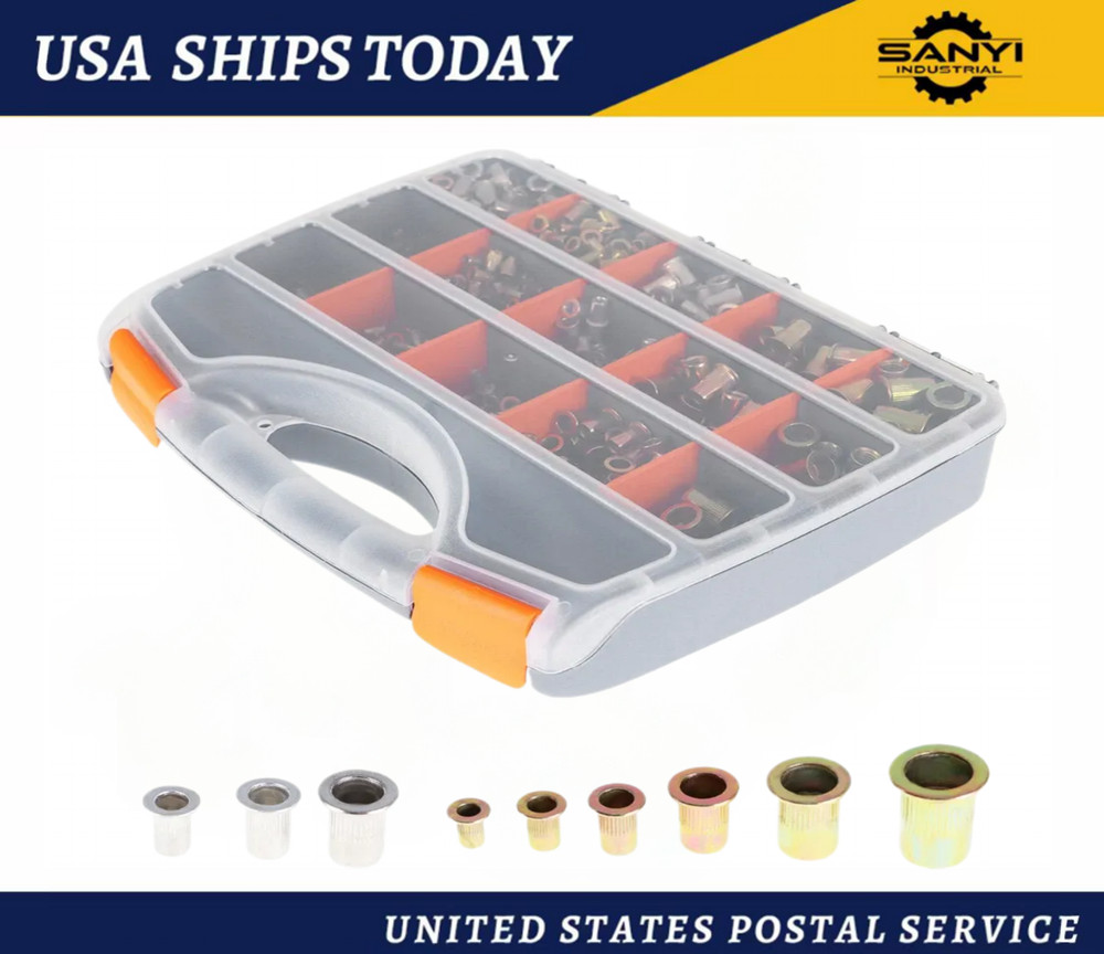 900PCS Threaded Insert Rivet Nut Kit with Rivnut Tool & Hand Setter