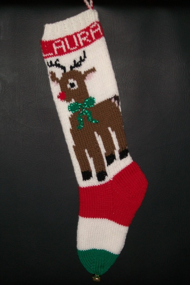Pattern Only Hand Knitted REINDEER Christmas Stocking