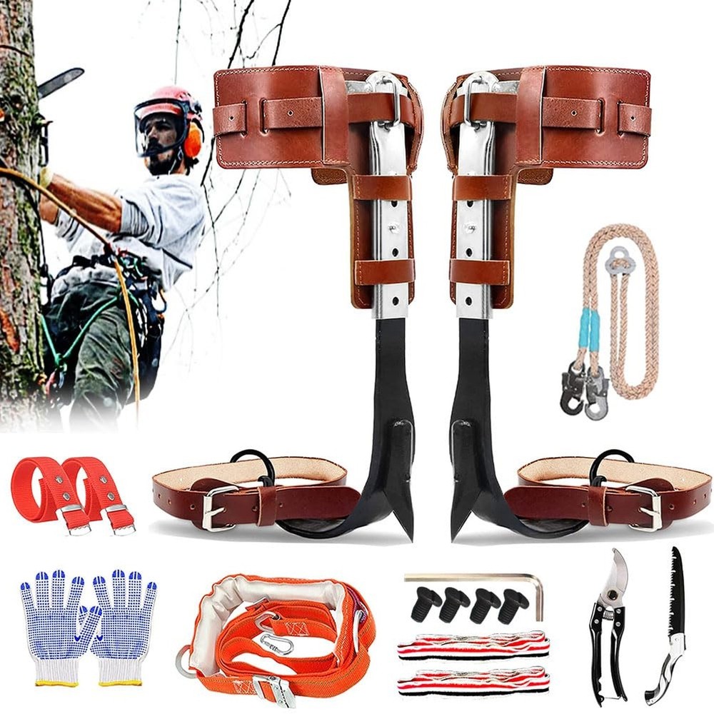 Upgrade Leather Tree Climbing Spikes Set, Adjustable Tree Climbing Gear Pole ...